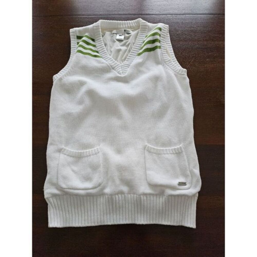 Lija Women's‎ Golf Knit Vest Sleeveless Sz S White Green Stripes